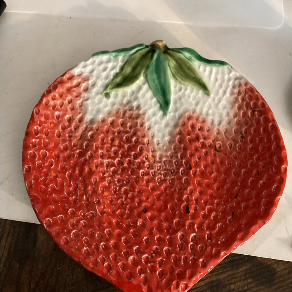 Mancer Italy Strawberry Shaped Ceramic Plate hand painted vintage
